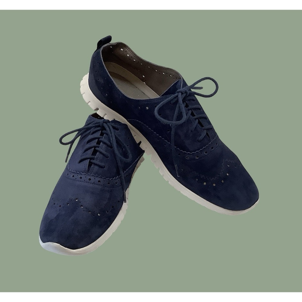 Cole Haan Zero Grand Sneakers Womens Size 8.5B Blue Suede Eyelet Wingtip Oxford